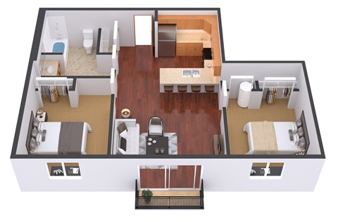 2 Bed 1 Bath Floor Plan at Urban Crossing Apartments, North Dakota